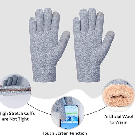 Hat with pompom, scarf and gloves - Three-piece Winter set - knitted fabrics - Warm Baggy Ski Hat - Winter Hat - Neck Warmer - Gloves - Touchscreen Gloves - for Outdoor play, skiing, motorcycling, windproof - for Men, Women - Grey.