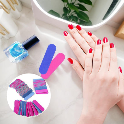 100 pieces - Sanding strips - Nail file - Mini wood file - Shaping nails - nail sanding strips - mini nail file - nail file set - mini nail files - manicure instruments - manicure - for home and salon use - 180/240 grit - 5*1.3 cm - pink, blue.
