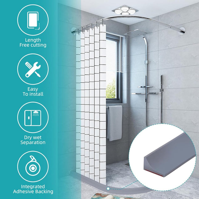 200*2*1.2 cm - Water-repellent strip - shower threshold - bendable waterproof strip - shower seal - kitchen accessories - bathroom accessories - for glass walls, shower floors, kitchen countertops - grey.