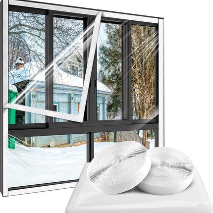 Window Film - Thermal Insulation for Windows - Window Film Insulation Sealing Set - Winter Window Insulation Set - Window Insulation Film - Winter Insulation Window Covering Set - Self-Adhesive - with Velcro - for windows and skylights - transparent - 120.