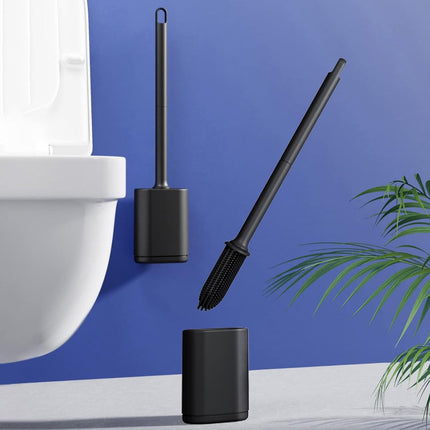 Toilet brush and holder set - Toilet brush - Deep cleaning - Silicone toilet brush - Flexible toilet brush head - Wall mounting - Freestanding toilet brush holder - Black.