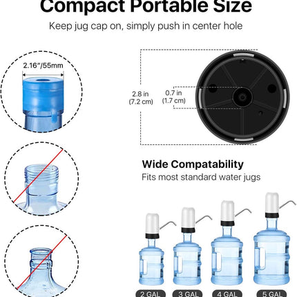 Electric water pump - Portable water pump - Water pump - Water bottle dispenser - detachable electric pump - for desk, countertop, kitchen and office - white - 7.2*7.2*12.5 cm.