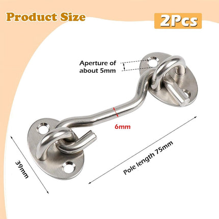2 pieces - Wind hook - 3 inch - Wind hooks - Door hinges - Door bolt - Hinge - barn door hook - hook and eye bolt - cabin hooks and eye bolt - swivel window hook - door hooks - lock - for sliding door, bedroom, bathroom - 75*39 mm - silver.
