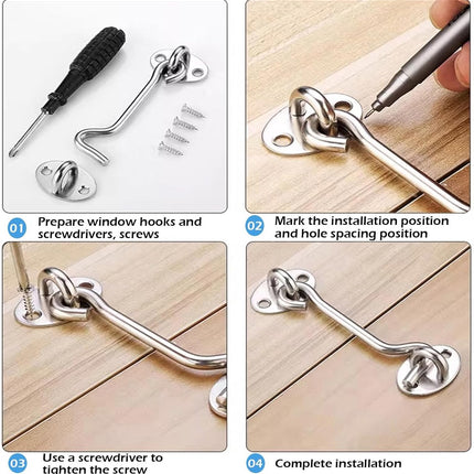 2 pieces - Wind hook - 3 inch - Wind hooks - Door hinges - Door bolt - Hinge - barn door hook - hook and eye bolt - cabin hooks and eye bolt - swivel window hook - door hooks - lock - for sliding door, bedroom, bathroom - 75*39 mm - silver.