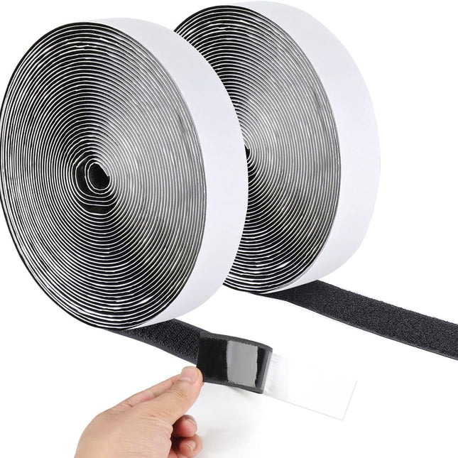 20 mm*10 m - Velcro - self-adhesive tape - reusable tape - nylon fastening strip - strong adhesive strips - with strong adhesive on the back - for sewing, crafting and DIY applications - Indoor and outdoor use - black.