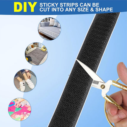 20 mm*10 m - Velcro - self-adhesive tape - reusable tape - nylon fastening strip - strong adhesive strips - with strong adhesive on the back - for sewing, crafting and DIY applications - Indoor and outdoor use - black.
