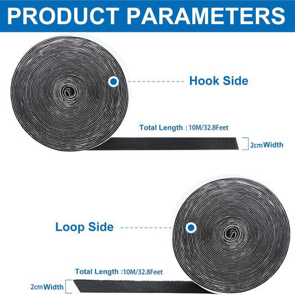 20 mm*10 m - Velcro - self-adhesive tape - reusable tape - nylon fastening strip - strong adhesive strips - with strong adhesive on the back - for sewing, crafting and DIY applications - Indoor and outdoor use - black.
