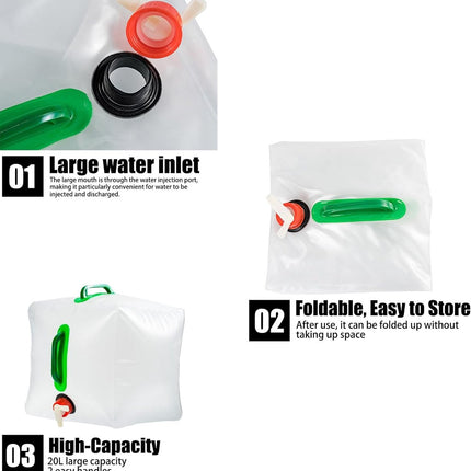 20L - Water tank - Foldable water tank - Foldable water bag - Foldable water container with tap - Portable foldable water bottle - Hydration bag - Camping hydration bag - Easy to store - Travel-friendly - With 2 handles - 28*28*26 cm.