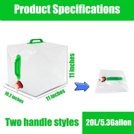 20L - Water tank - Foldable water tank - Foldable water bag - Foldable water container with tap - Portable foldable water bottle - Hydration bag - Camping hydration bag - Easy to store - Travel-friendly - With 2 handles - 28*28*26 cm.