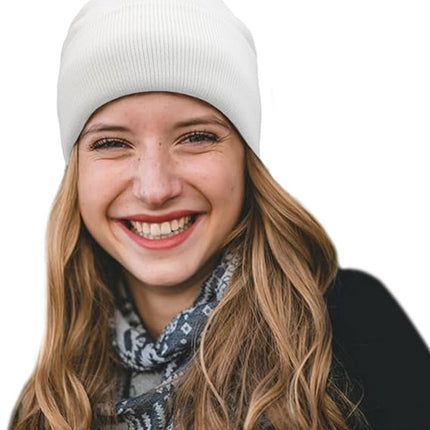 Hat - Knitted hat - Winter hat - Warm hat - Hat with satin lining - warm winter hat - knitted winter hat with fold-over brim - silk lining - soft knitted hat - warm and comfortable - for women and men - white.