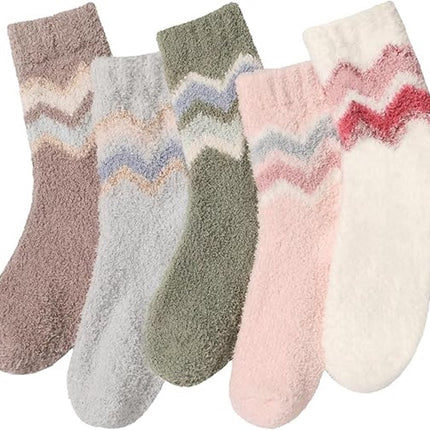 5 Pairs of Socks - women's socks - house socks - Warm Fuzzy Fleece Socks - Warm Winter Sock Set - Thick Socks - Winter Socks - Warm Socks - Sleep Socks - Heated Socks - keep warm - Plush and comfortable - thick plush socks - coral fleece.