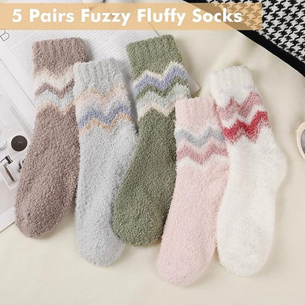 5 Pairs of Socks - women's socks - house socks - Warm Fuzzy Fleece Socks - Warm Winter Sock Set - Thick Socks - Winter Socks - Warm Socks - Sleep Socks - Heated Socks - keep warm - Plush and comfortable - thick plush socks - coral fleece.
