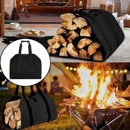Firewood bag - Firewood sack - Firewood bag - Firewood carrying bag - Firewood carrying bag - Outdoor camping wood bag - large waterproof carrying bag - with non-slip handles - storage bag - firewood storage - for wood stoves and camping - 46*98 cm - blac.