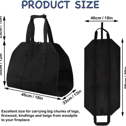 Firewood bag - Firewood sack - Firewood bag - Firewood carrying bag - Firewood carrying bag - Outdoor camping wood bag - large waterproof carrying bag - with non-slip handles - storage bag - firewood storage - for wood stoves and camping - 46*98 cm - blac.