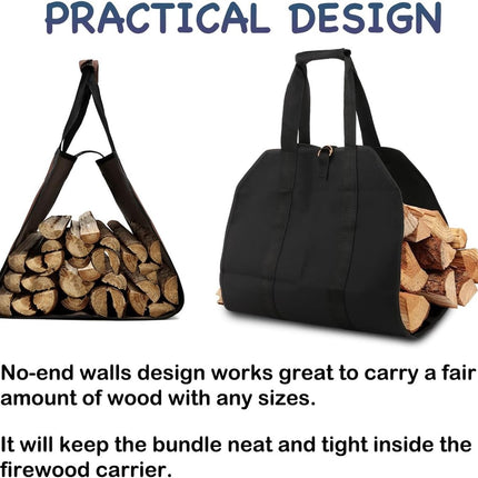 Firewood bag - Firewood sack - Firewood bag - Firewood carrying bag - Firewood carrying bag - Outdoor camping wood bag - large waterproof carrying bag - with non-slip handles - storage bag - firewood storage - for wood stoves and camping - 46*98 cm - blac.