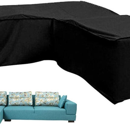 L-shaped garden bench cover - Garden furniture cover - L-shaped garden furniture protective cover with drawstrings at the bottom - Protective cover for L-shaped lounge set - Weatherproof - 210D L-shaped garden furniture tarpaulin - Black - 286 × 222 × 82c.