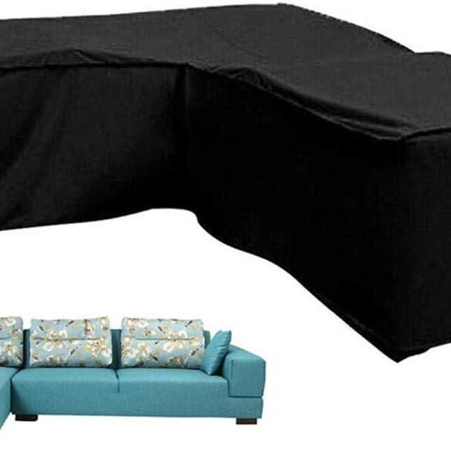 L-shaped garden bench cover - Garden furniture cover - L-shaped garden furniture protective cover with drawstrings at the bottom - Protective cover for L-shaped lounge set - Weatherproof - 210D L-shaped garden furniture tarpaulin - Black - 286 × 222 × 82c