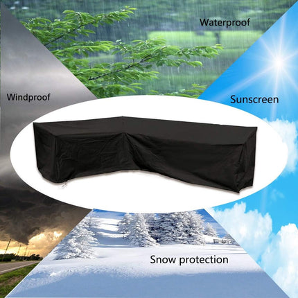 L-shaped garden bench cover - Garden furniture cover - L-shaped garden furniture protective cover with drawstrings at the bottom - Protective cover for L-shaped lounge set - Weatherproof - 210D L-shaped garden furniture tarpaulin - Black - 286 × 222 × 82c.