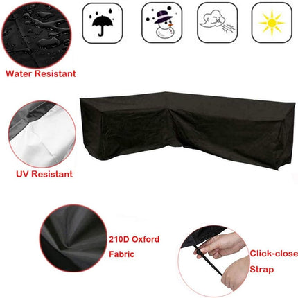 L-shaped garden bench cover - Garden furniture cover - L-shaped garden furniture protective cover with drawstrings at the bottom - Protective cover for L-shaped lounge set - Weatherproof - 210D L-shaped garden furniture tarpaulin - Black - 286 × 222 × 82c.