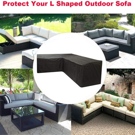 L-shaped garden bench cover - Garden furniture cover - L-shaped garden furniture protective cover with drawstrings at the bottom - Protective cover for L-shaped lounge set - Weatherproof - 210D L-shaped garden furniture tarpaulin - Black - 286 × 222 × 82c.