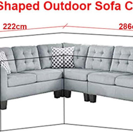 L-shaped garden bench cover - Garden furniture cover - L-shaped garden furniture protective cover with drawstrings at the bottom - Protective cover for L-shaped lounge set - Weatherproof - 210D L-shaped garden furniture tarpaulin - Black - 286 × 222 × 82c.