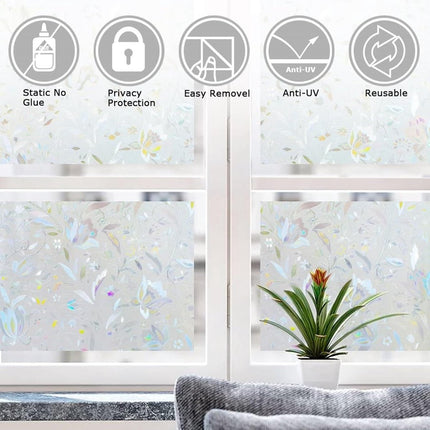 Window Film - Self-Adhesive Window Film - Stained Glass - Privacy Film - Frosted Glass - Rainbow Flowers - Sun Protection & Insulating - Privacy - 45 x 200 cm.