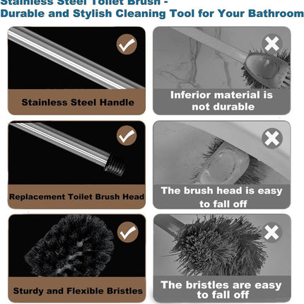 2 pieces - Toilet brush - Stainless steel toilet brush - With screw head - WC brush - Toilet brush - With handle - Stainless steel handle - Universal - Replacement toilet brushes - The brush heads are individually replaceable - Black.