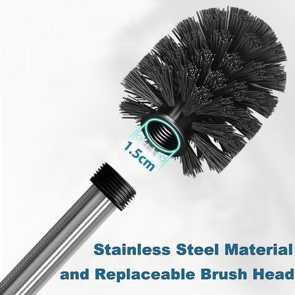 2 pieces - Toilet brush - Stainless steel toilet brush - With screw head - WC brush - Toilet brush - With handle - Stainless steel handle - Universal - Replacement toilet brushes - The brush heads are individually replaceable - Black.
