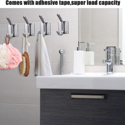 4 pieces - 8*4.5*3.5 cm - Stainless steel hook - self-adhesive towel hooks - Towel hook - Self-adhesive hook - Square hook - adhesive hooks - adhesive wall hooks - towel hooks - for bathroom, kitchen, home and office - silver.
