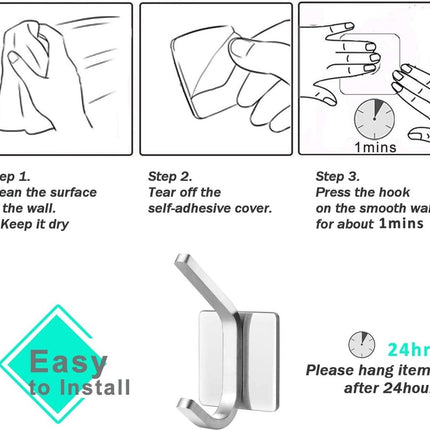 4 pieces - 8*4.5*3.5 cm - Stainless steel hook - self-adhesive towel hooks - Towel hook - Self-adhesive hook - Square hook - adhesive hooks - adhesive wall hooks - towel hooks - for bathroom, kitchen, home and office - silver.