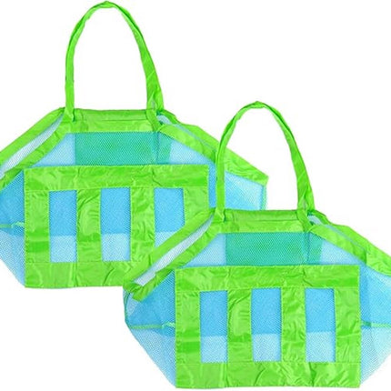 2 pieces - beach bag - 45*45*30 cm - mesh beach bag - lightweight beach bag - foldable storage bag - suitable for children's beach trips, toys, towels and beach shoes - green.