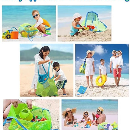 2 pieces - beach bag - 45*45*30 cm - mesh beach bag - lightweight beach bag - foldable storage bag - suitable for children's beach trips, toys, towels and beach shoes - green.