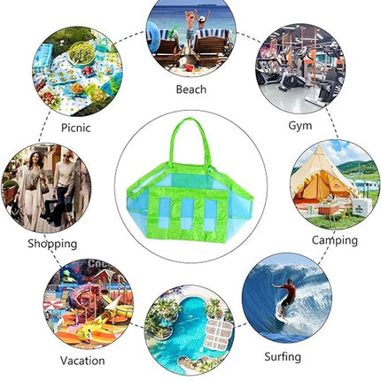 2 pieces - beach bag - 45*45*30 cm - mesh beach bag - lightweight beach bag - foldable storage bag - suitable for children's beach trips, toys, towels and beach shoes - green.