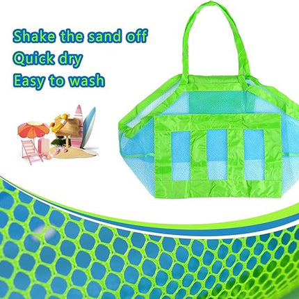 2 pieces - beach bag - 45*45*30 cm - mesh beach bag - lightweight beach bag - foldable storage bag - suitable for children's beach trips, toys, towels and beach shoes - green.