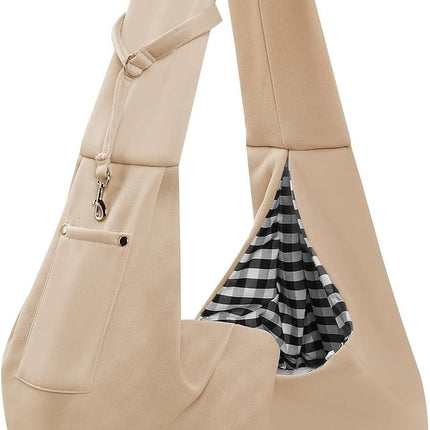 Dog carrier bag - reversible puppy carrier bag - pet bag - cat backpack - dog and cat carrier bag - with storage compartment - shoulder bag - hands-free dog carrier bag - for small dogs and cats - Khaki.