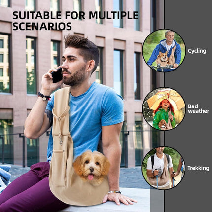 Dog carrier bag - reversible puppy carrier bag - pet bag - cat backpack - dog and cat carrier bag - with storage compartment - shoulder bag - hands-free dog carrier bag - for small dogs and cats - Khaki.