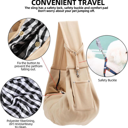 Dog carrier bag - reversible puppy carrier bag - pet bag - cat backpack - dog and cat carrier bag - with storage compartment - shoulder bag - hands-free dog carrier bag - for small dogs and cats - Khaki.