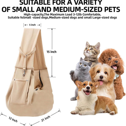 Dog carrier bag - reversible puppy carrier bag - pet bag - cat backpack - dog and cat carrier bag - with storage compartment - shoulder bag - hands-free dog carrier bag - for small dogs and cats - Khaki.