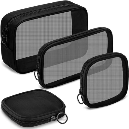 4 pieces - Cosmetic bag - Travel toiletry bag - Storage bag - mesh cosmetic bag - travel bag with zipper - mini makeup bag - for daily accessories - for travel and daily use - small, large, medium - black.