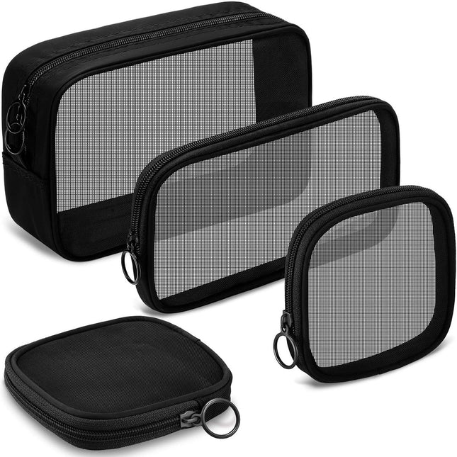 4 pieces - Cosmetic bag - Travel toiletry bag - Storage bag - mesh cosmetic bag - travel bag with zipper - mini makeup bag - for daily accessories - for travel and daily use - small, large, medium - black.