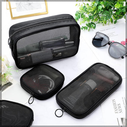 4 pieces - Cosmetic bag - Travel toiletry bag - Storage bag - mesh cosmetic bag - travel bag with zipper - mini makeup bag - for daily accessories - for travel and daily use - small, large, medium - black.