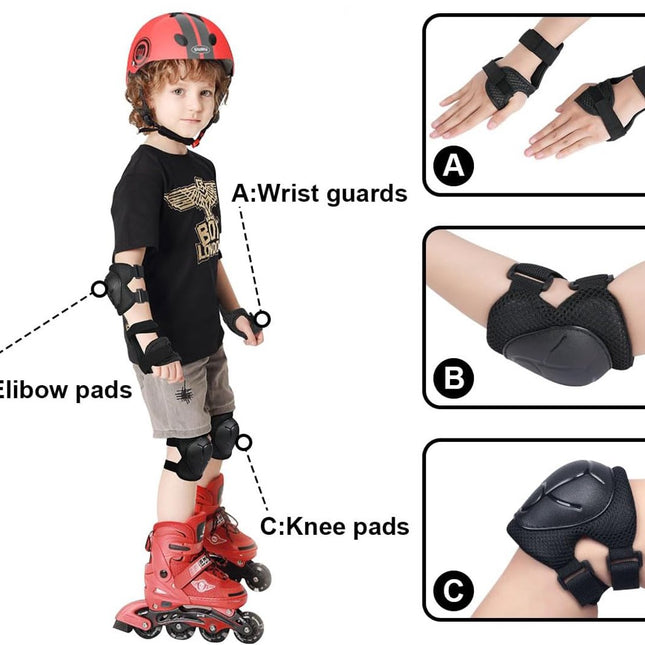 Kids Skate Protection Set - Protective covers for children's roller skates - Skate protection - Protection set for roller skates - Knee pads for children - Includes knee pads, elbow pads and wrist pads - knee pad set - Black.