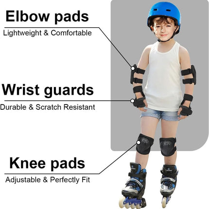 Kids Skate Protection Set - Protective covers for children's roller skates - Skate protection - Protection set for roller skates - Knee pads for children - Includes knee pads, elbow pads and wrist pads - knee pad set - Black.