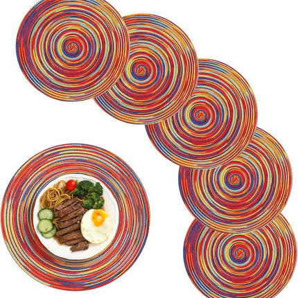 6 pieces - Table mats - Placemats - Round placemats - washable cotton placemats - round braided placemats - Round table mats - Woven placemats - Round placemats - rainbow - 38*38 cm.