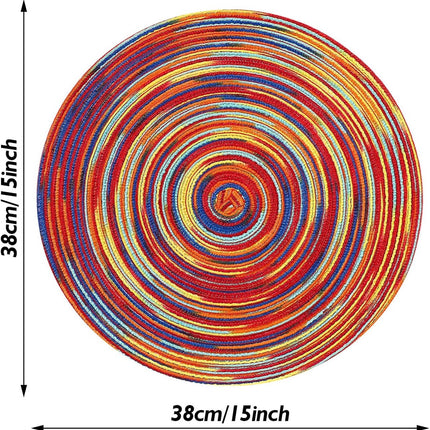 6 pieces - Table mats - Placemats - Round placemats - washable cotton placemats - round braided placemats - Round table mats - Woven placemats - Round placemats - rainbow - 38*38 cm.