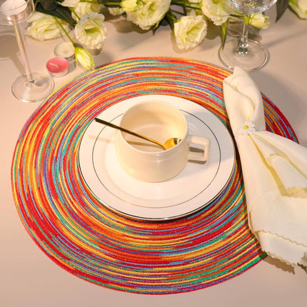 6 pieces - Table mats - Placemats - Round placemats - washable cotton placemats - round braided placemats - Round table mats - Woven placemats - Round placemats - rainbow - 38*38 cm.
