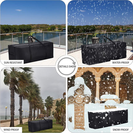 Storage bag for garden furniture cushions - 600D - waterproof - UV-resistant - portable storage bag - Dust cover - Garden Furniture Cushion Cover - for garden furniture with handles and zipper - 122x38x51cm - black.