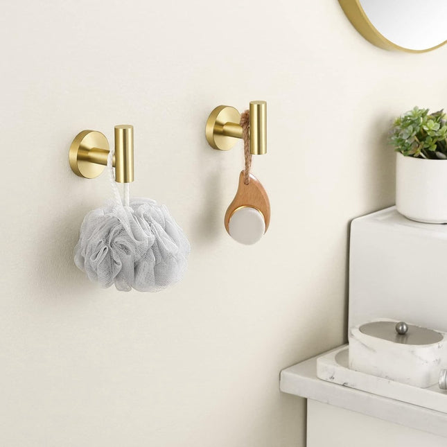 2-pack self-adhesive hooks - Door hooks - Clothes hooks - Bathroom hooks - Wall hooks - Towel hooks - Hook holders - No drilling required - Self-adhesive - SUS 304 - Suitable for home, office, bathroom and kitchen - Gold.