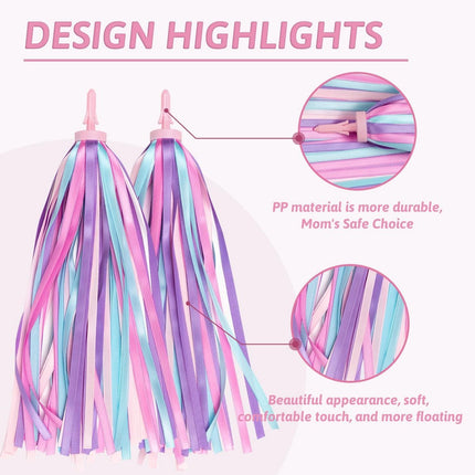 1 Pair - Bicycle Streamers - Bicycle Tassels for Children - Kids' Bicycle Accessories - Scooter, Bicycle, Tricycle Handlebar Streamers - Handlebar Grips Accessories - for Girls and Boys - 28 cm - Purple.