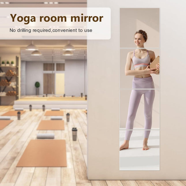 4 Pack Full Length Wall Mirror - 12 x 12 Inch Acrylic Mirror Tiles - Wall Stickers - Adhesive Mirrors - Door Mirror - Mirror Sticker - Wall Mirror - for Bedroom Home Gym Door - Home Accessories.